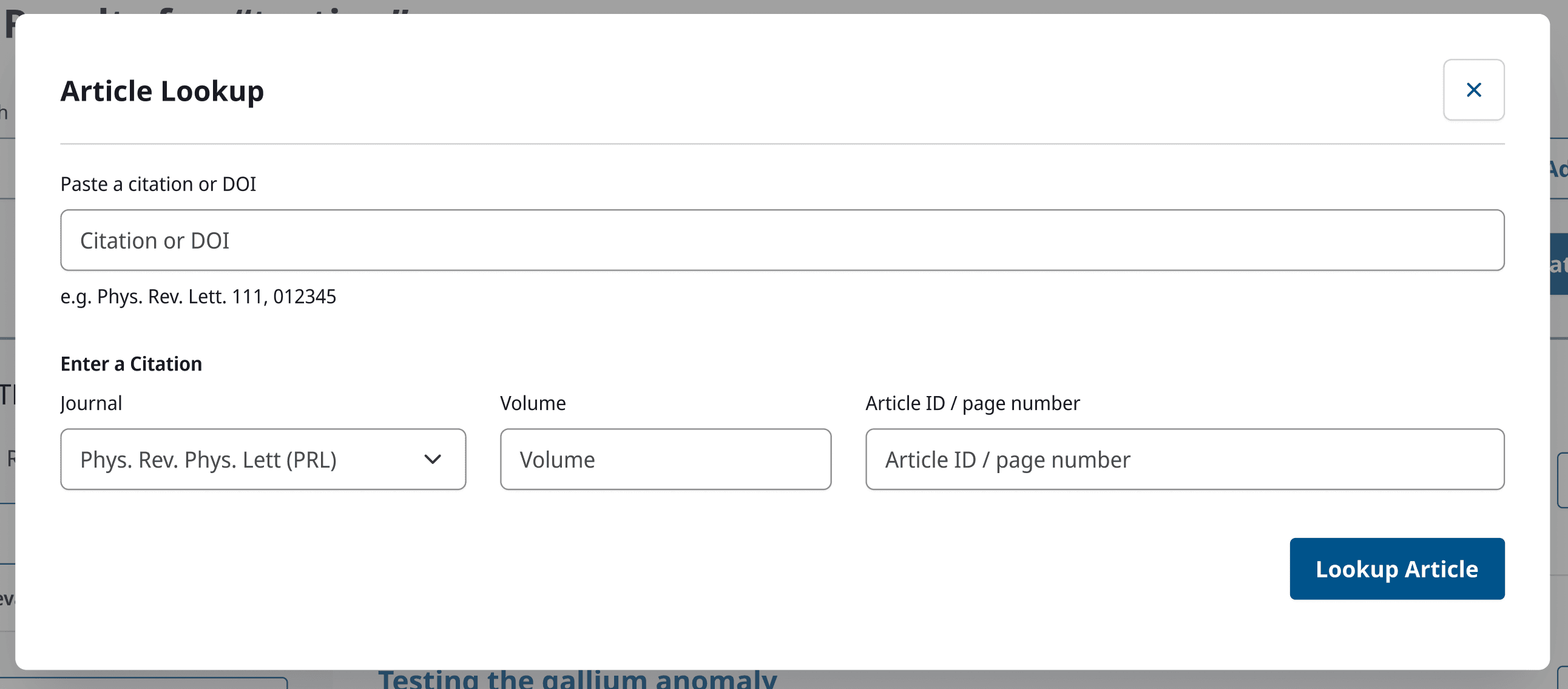 AFTER: Article lookup modal.