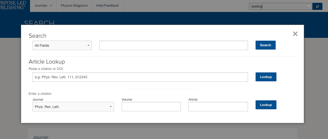 BEFORE: Search modal with three different ways to search.